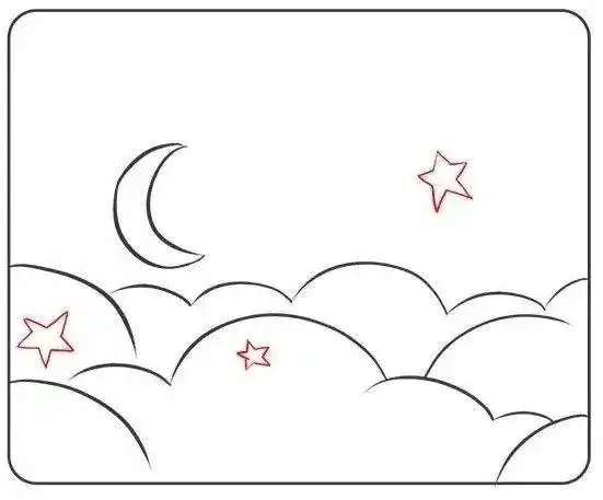 儿童简笔画-夜空的绘画步骤