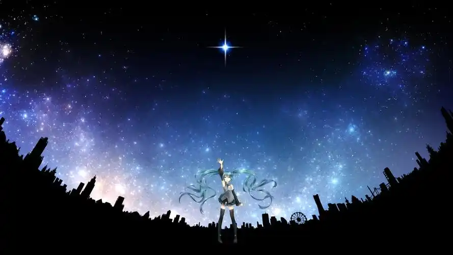 hatsune_miku kururi_(oekaki_nikki) night sky stars vocaloid