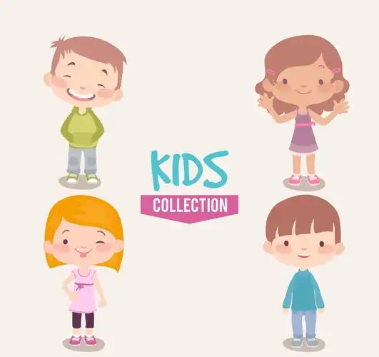 4款可爱笑脸儿童矢量素材_矢量人物_懒人图库