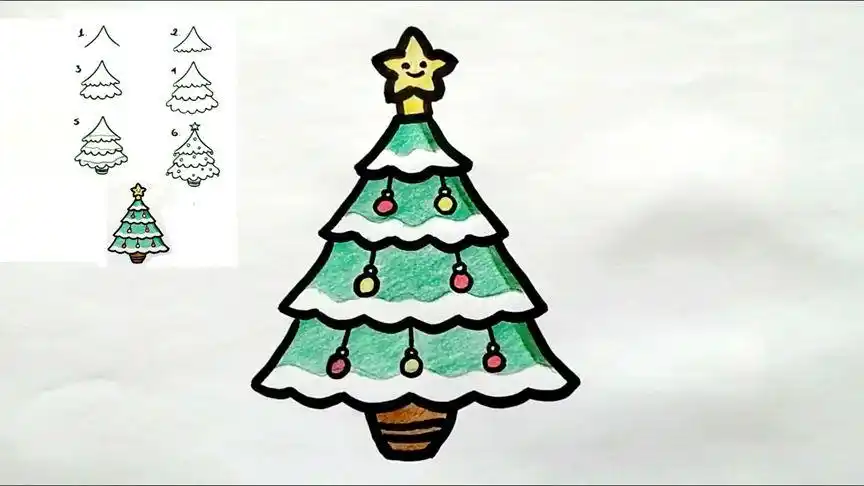 手绘彩铅画-圣诞树   一起学画画 简单易学 简笔画教程
