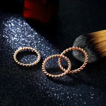 赛魅人韩版时尚简约镀18k玫瑰金闺蜜尾戒彩金麻花戒指女装饰品礼物 美