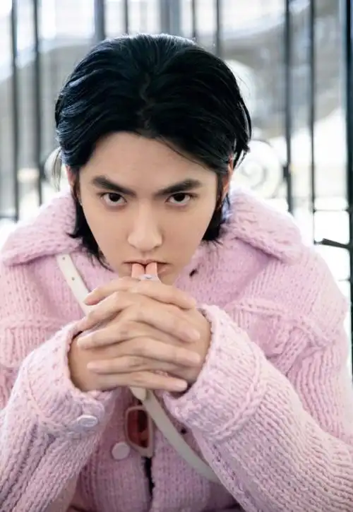 吴亦凡粉色毛衣活动写真图片