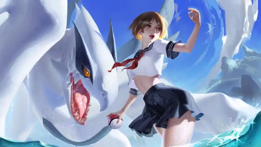 天空 大海 鲨鱼 学生制服 二次元动漫美女壁纸,好看的天空 大海 鲨鱼