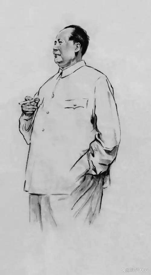 国画水墨人物肖像画从素描起稿开始,起稿人物力求准确,注意起稿以淡铅