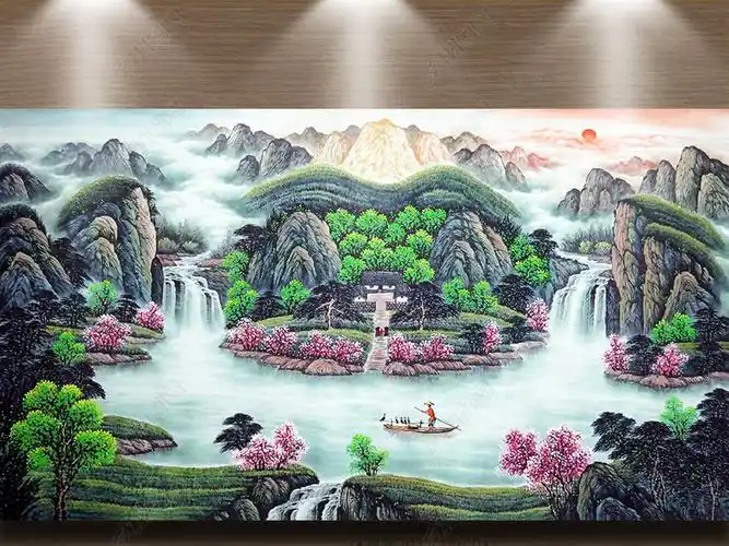 依山傍水聚财画下载-编号15696547-山水风景画-我图网
