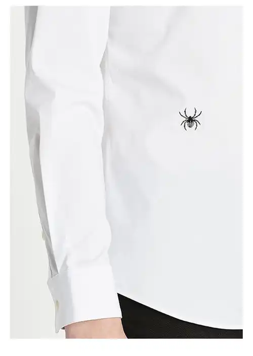 礼物cnc男士个性小蜘蛛刺绣修身休闲纯色衬衫时尚潮流轻奢男装黑色46