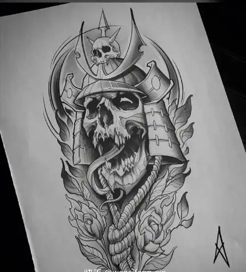 鬼武士纹身手稿纹身图案