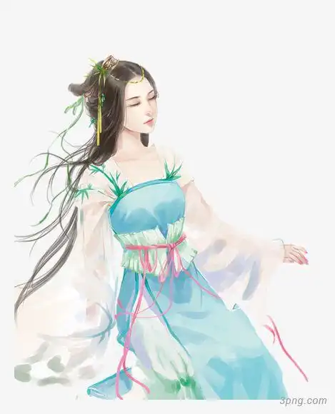 古风美女png素材透明免抠图片-卡通手绘