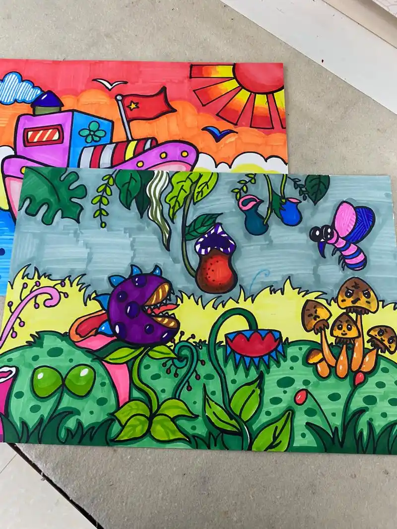 二年级《吃虫草》儿童画 二年级第二课的吃虫草儿童画范画