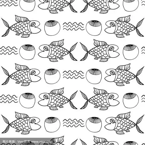 无缝黑白花纹饰鱼