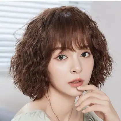 假发女短发羊毛卷短卷发假发套女真发蓬松自然修脸真人发丝全头套