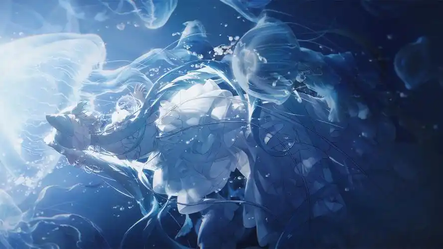 初音未来海底光水母5k高清桌面壁纸0393斗笠风雪长发女孩4k高清动漫