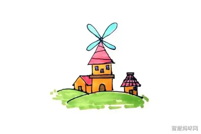 荷兰风车简笔画简笔画-可爱卡通风车简笔画梦想的风车小屋简笔画少儿