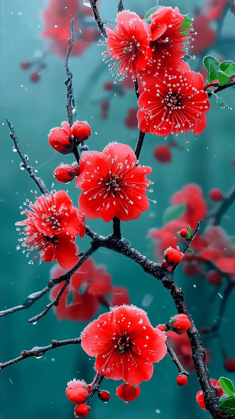 寒梅立雪枝,傲骨展风姿.枝叶随风舞,花骨傲立枝.雪花纷飞 - 抖音