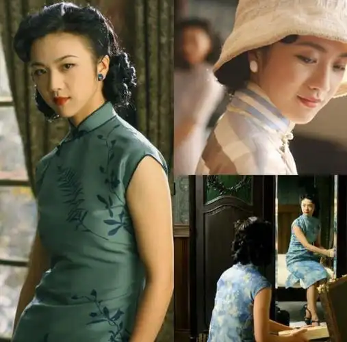 王家卫电影里的旗袍,宋慧乔的旗袍简单低调却质感极好,元宝领和连肩袖