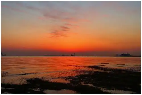 日出,海,视图,天空,橙色,日落,自然