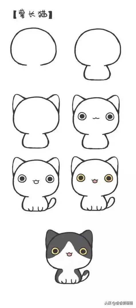 萌萌小猫水粉简笔画 简笔画图片大全-蒲城教育文学网