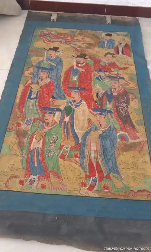 道教水陆画之天神部东八天帝画像西八天将神像老布画道场挂画卷轴