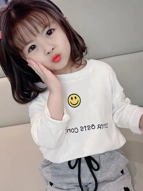 女童洋气内搭上衣白色宝宝长袖儿童体恤笑脸t恤