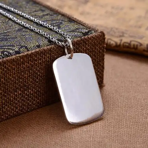 工厂批发990纯银吊坠光面银牌刻字项链光面银饰品批发军牌
