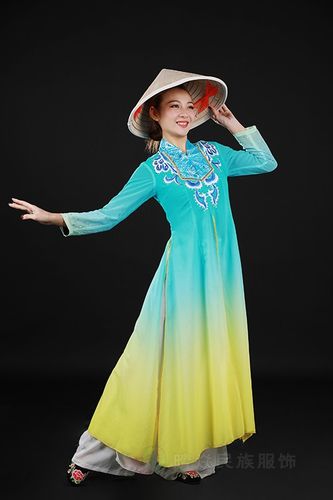 定制京族晴焱民族服饰渐变服装女装舞蹈舞台演出服民族服装