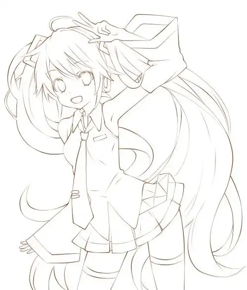 人物手稿人物线稿黑白动漫素材手绘插画绘画