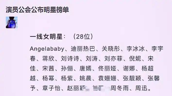 一线女明星榜单,baby迪丽热巴上线,还有位"招黑"体质的艺人