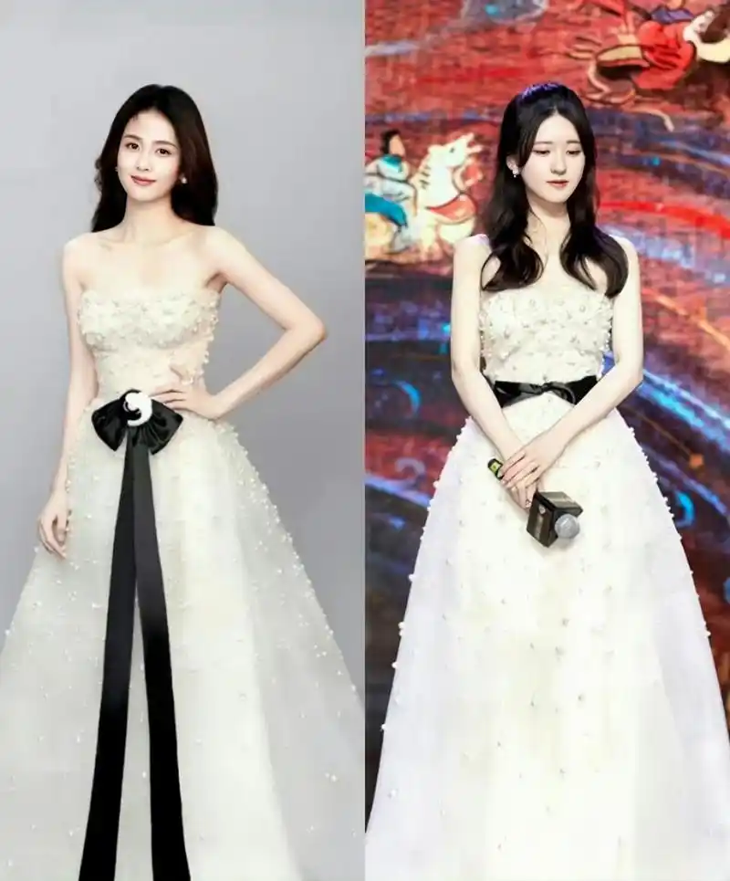 赵露思白鹿同款礼服# 赵露思vs白露美女好养眼,看来美女的眼光是相似