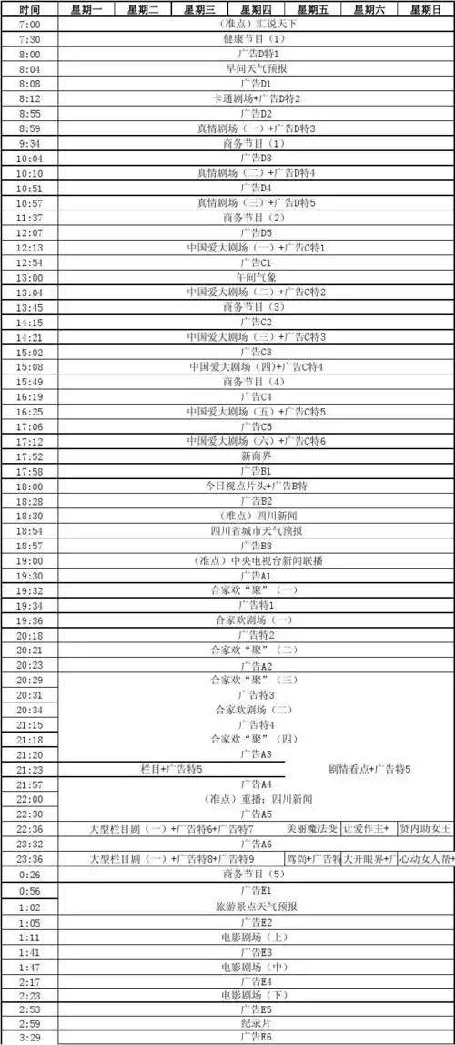 2015年四川电视台节目编排