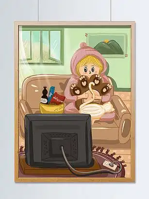 80世界睡眠日卡通手绘抱着枕头的睡觉的女孩和宠物猫世界睡眠日卡通