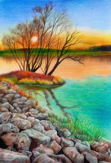 简笔画大全山水风景画简笔画彩铅风景画彩铅简单简笔画山顶风车风景简