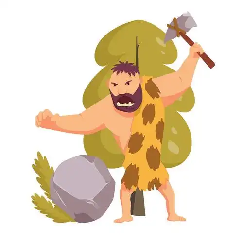 愤怒的卡通原始人举着石斧图片免抠矢量素材