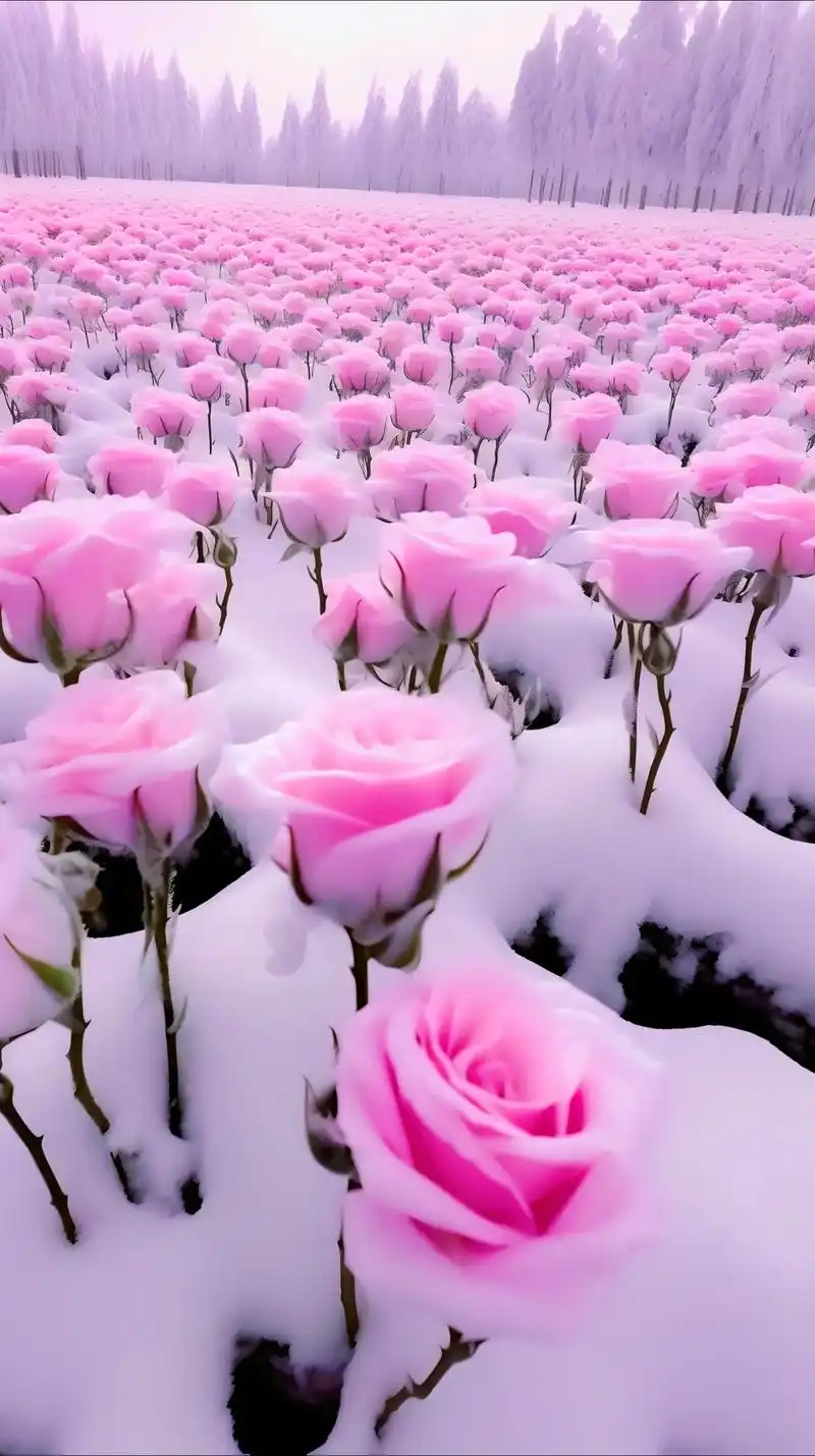 雪中玫瑰,冰封爱恋.在白茫茫的世界里,花朵绽放最美的姿态,寄 - 抖音