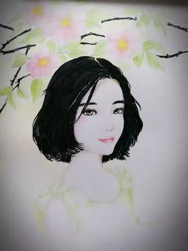 花下女孩 彩铅画 阿漫同学
