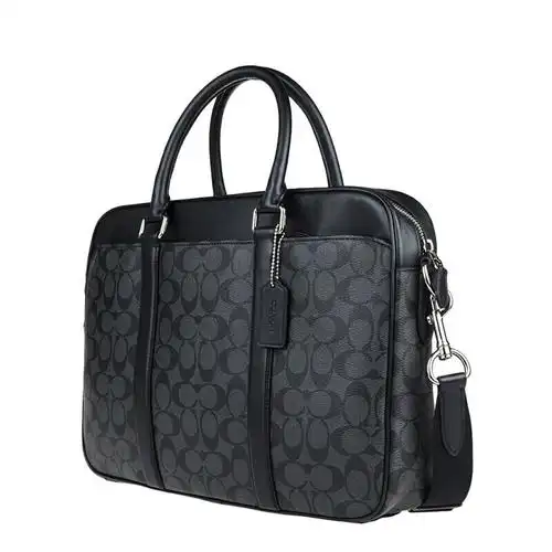 coach蔻驰男包男士pvc大号单肩斜跨手提商务电脑公文包黑色