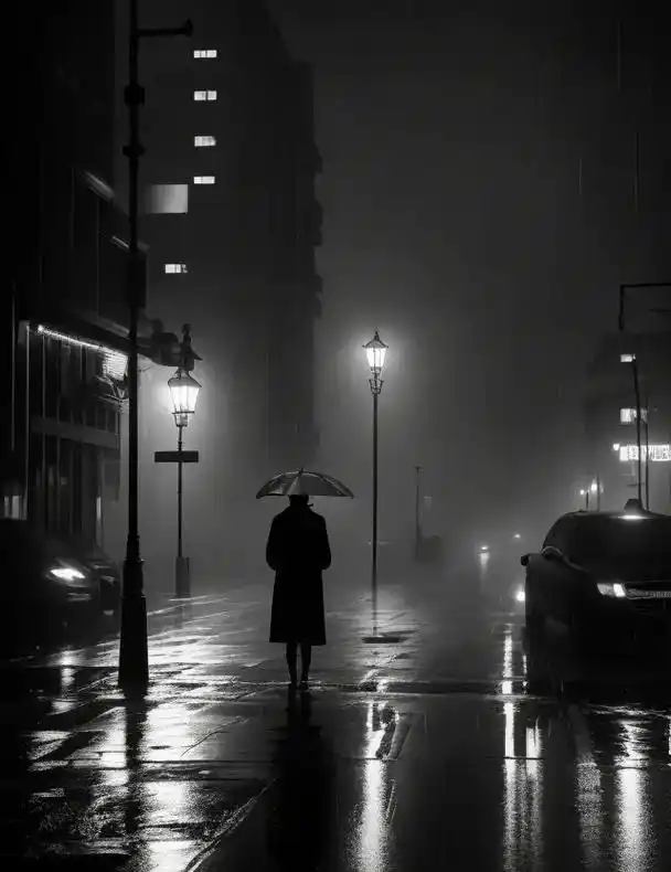 暗黑系的图片描述创造了一个夜晚,都市,雨夜的场景,强调了孤独 - 抖音