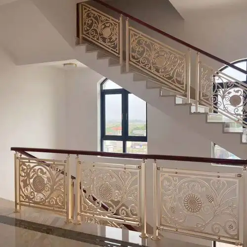 欧式别墅铝艺雕花楼梯扶手外悬挂式楼梯纯铜中式护栏yis1100