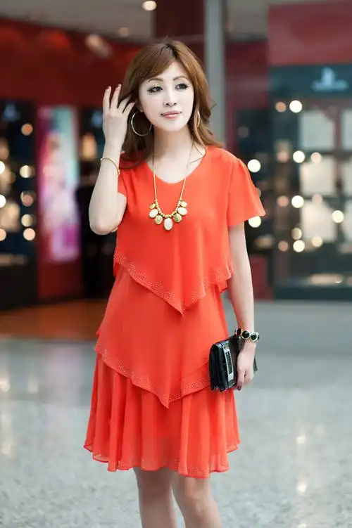 韩版女装宽松雪纺连衣裙短袖休闲蛋糕裙子夏装中长款加肥加大码_3折