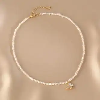 姿百丽zibaili小米粒珍珠项链小米珠女淡水颈链气质感蝴蝶锁骨链珍珠