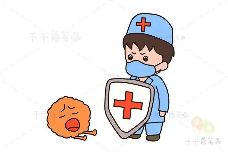 医生简笔画打败病毒保健康