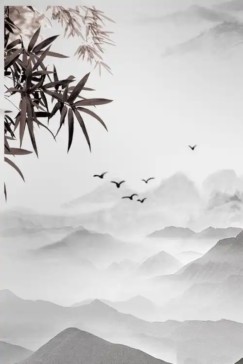 背景模板 中国风 古典 墨迹 水墨 鸟 水墨山水 手绘 竹子 水墨画 古风