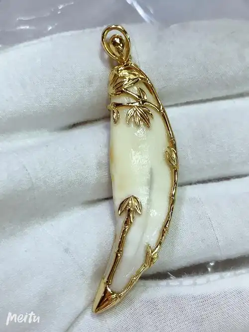 虎牙包金包银老虎吊坠熊牙包银包金牙镶嵌虎爪项坠