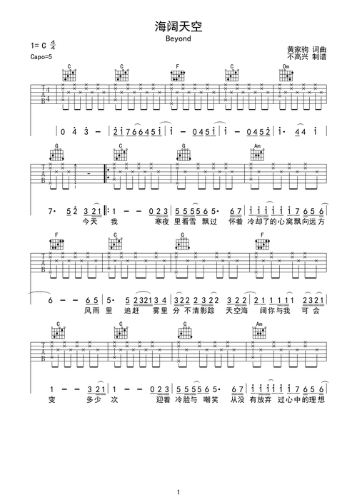 beyond海阔天空吉他谱