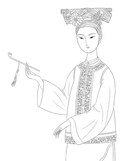 国风线性插画|清代格格
