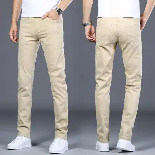 白色休闲裤男士直筒修身百搭商务弹力长裤韩版潮流新款棉裤子休闲裤