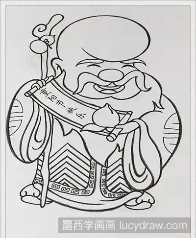 描边,先用签字笔描边擦去铅笔痕迹高清看图第四步:然后画出寿星老的