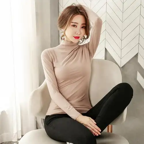 色长袖女秋季薄款宽松纯色港风设计感小众简约韩版百搭打底衣服