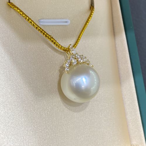 特大海水澳白珍珠吊坠14mm正圆微瑕海水珠18k大气华丽吊坠明星款