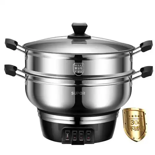 银色 苏泊尔多功能电热锅家用电炒锅电锅电火锅锅蒸煮一体锅炒菜电