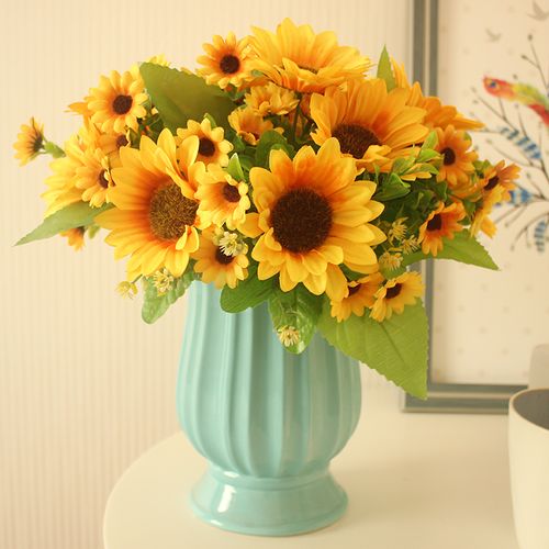 陶瓷花瓶插花套装仿真花太阳花客厅摆设餐桌花卧室摆件可装水花器